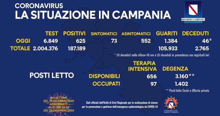 Covid in Italia sono 11.212 nuovi contagi e 659 morti. La situazione in Campania (29/12/20)