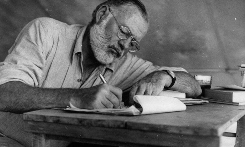 Ernest Hemingway Writing at Campsite in Kenya NARA