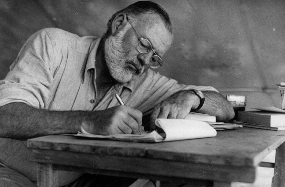 Ernest Hemingway Writing at Campsite in Kenya NARA