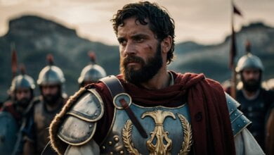 default roman warrior with beard and armed with shield helmet bb d b aae