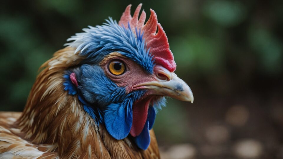 una gallina con il becco blu