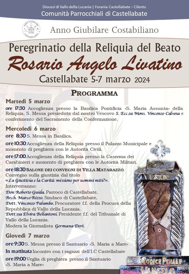 Castellabate, Reliquia del Beato Livatino - Programma Peregrinatio