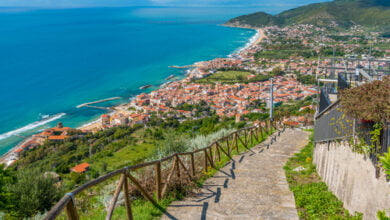 s Vista panoramica della costa cilentana da Castellabate. Campania Italia