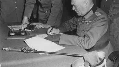 Field Marshall Keitel signs German surrender terms in Berlin May Restoration