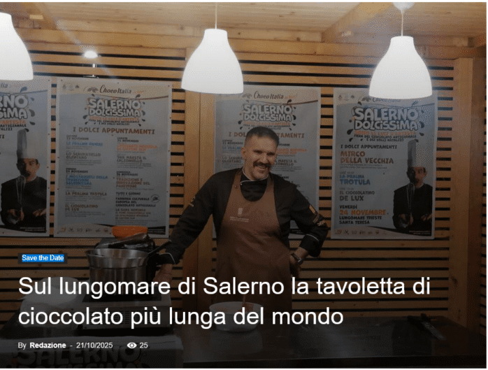 Screenshot at Rosmarinonews.it Sul lungomare di Salerno la tavoletta di cioccolato più lunga del mondo